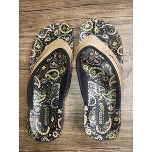 Aerosoft Dojo Women's Flip-flop Sandals Gold w/Black Paisley Pattern Size 9.5